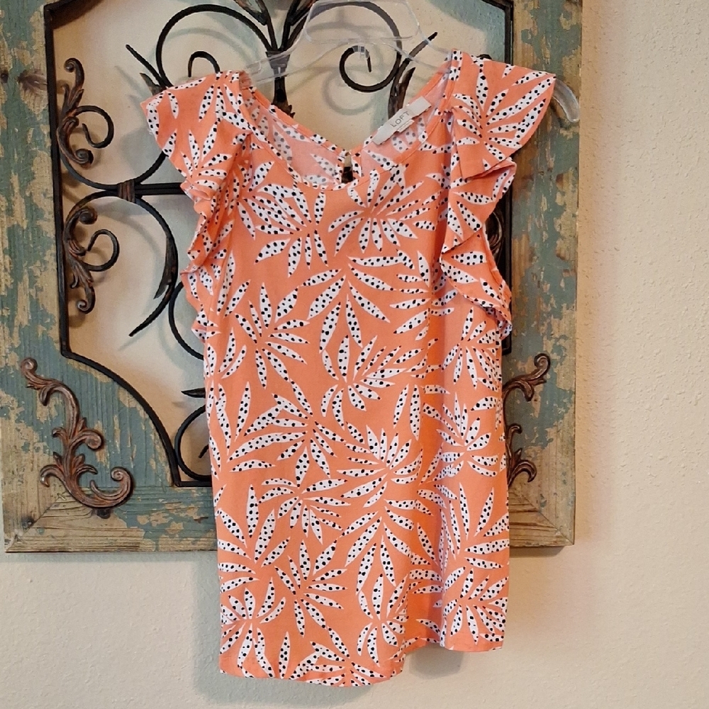 🔥🔥CLEARANCE LOFT White and Orange Ruffled Asymmetrical Blouse. NWOT Size XS
